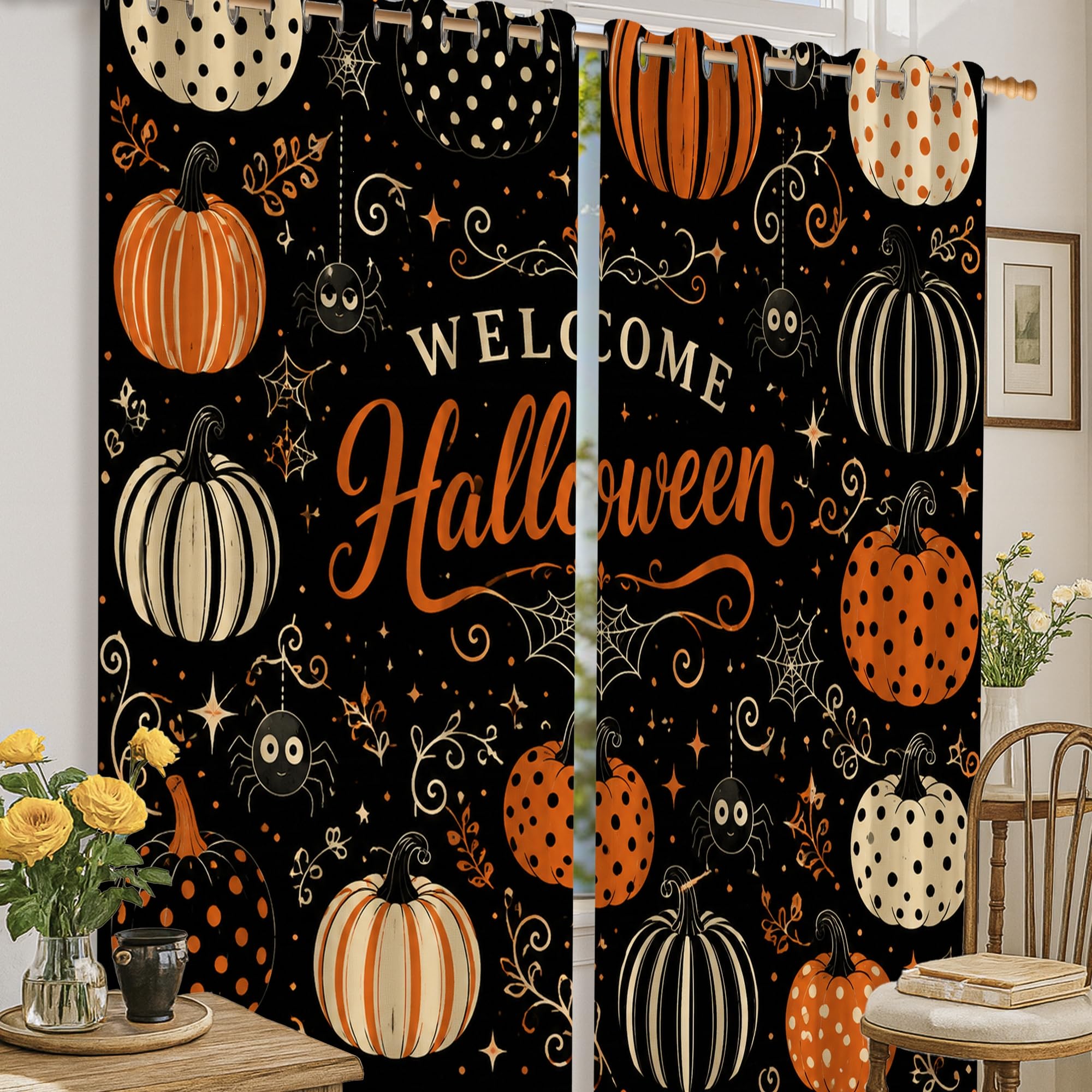 Rideaux occultants citrouilles orange fantaisie pour Halloween