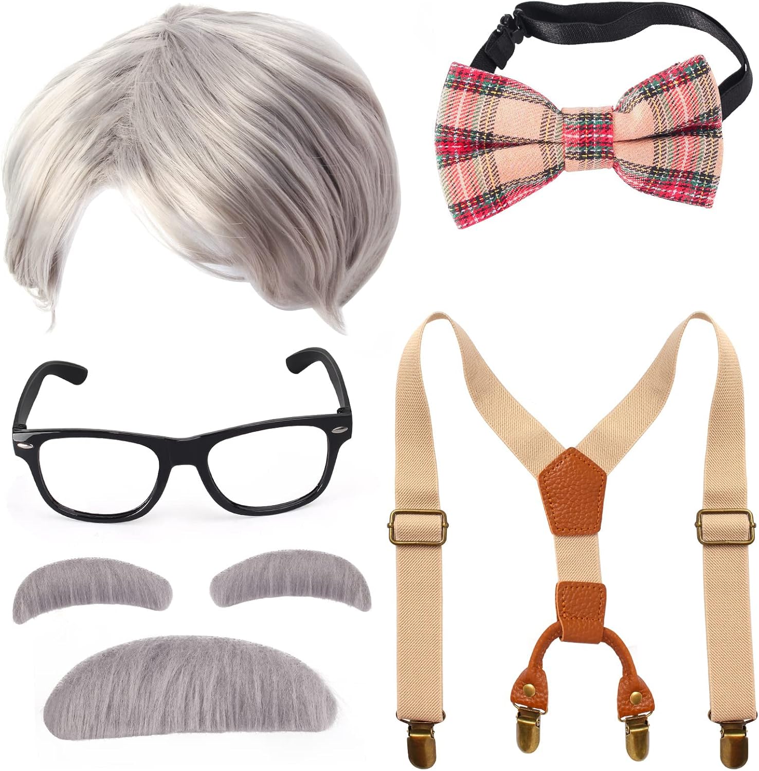 Yewong Kids Old Man Costume Set Grandpa Wig for 100 Days of School Halloween