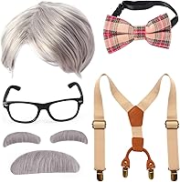 Vista 1 de Yewong Disfraz de anciano para niños, peluca de abuelo para 100 días de escuela, Halloween