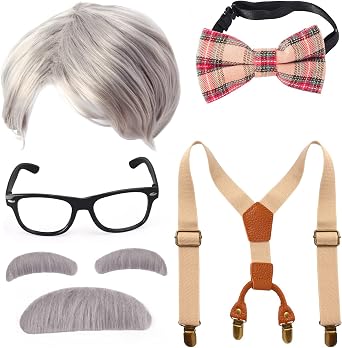 Yewong Kids Old Man Costume Set Grandpa Wig for 100 Days of School Halloween