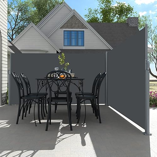 Miniatura 9 de Toldo lateral retráctil de 236 x 71 pulgadas, de aluminio, divisor de privacidad para exteriores, resistente al agua y a los rayos UV, pantalla