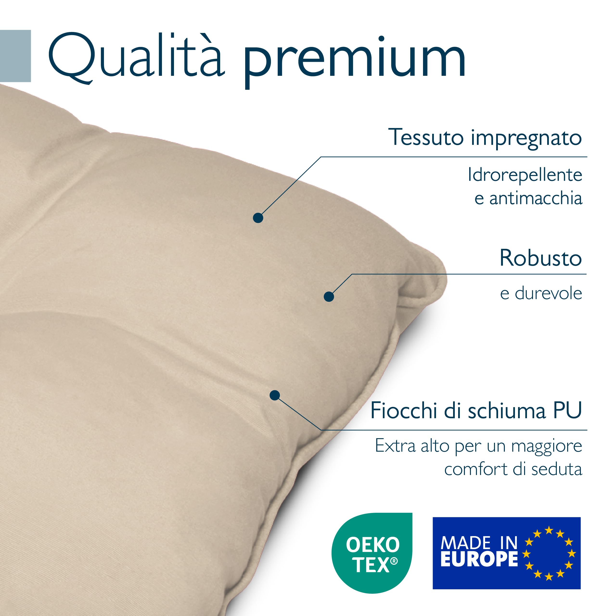 Beautissu Cuscino per Esterno Outdoor - Resistente all'Acqua- Comodo Schienale - 70x40x12 cm - per mobili Rattan e Giardino - Beige Chiaro