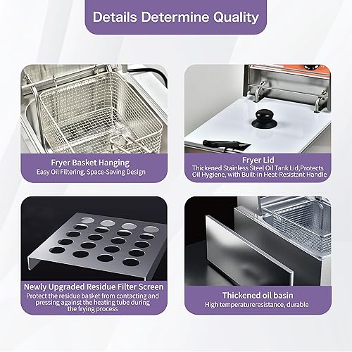 Miniatura 5 de Freidora comercial con cesta, capacidad de 6 a 12 litros, temperatura ajustable y temporizador, acero inoxidable con tapa, adecuada para el