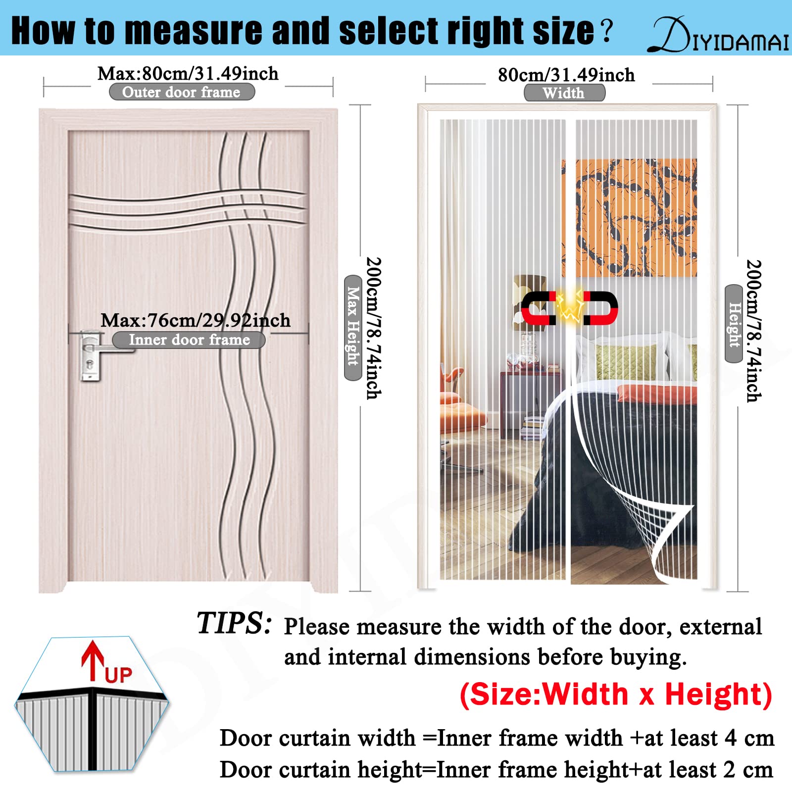 ZFEBHMY Magnet Fliegengitter Tür – Selbstklebendes Moskitonetz Ohne Bohren, 135x190 Cm, Braun – Automatisches Schließsystem, Für Balkon- & Zimmertüren