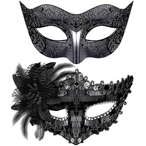 SIQUK Couple Masquerade Masks Set Venetian Party Mask Costume Mask