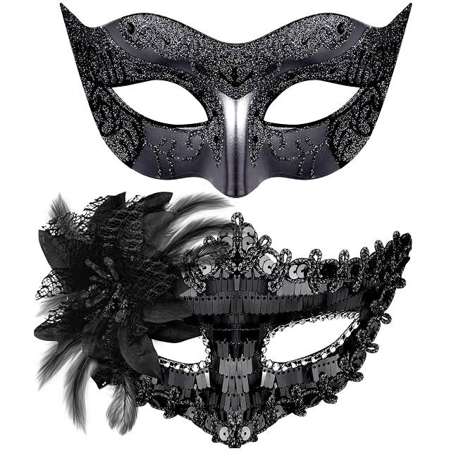 SIQUK Couple Masquerade Masks Set Venetian Party Mask Costume Mask