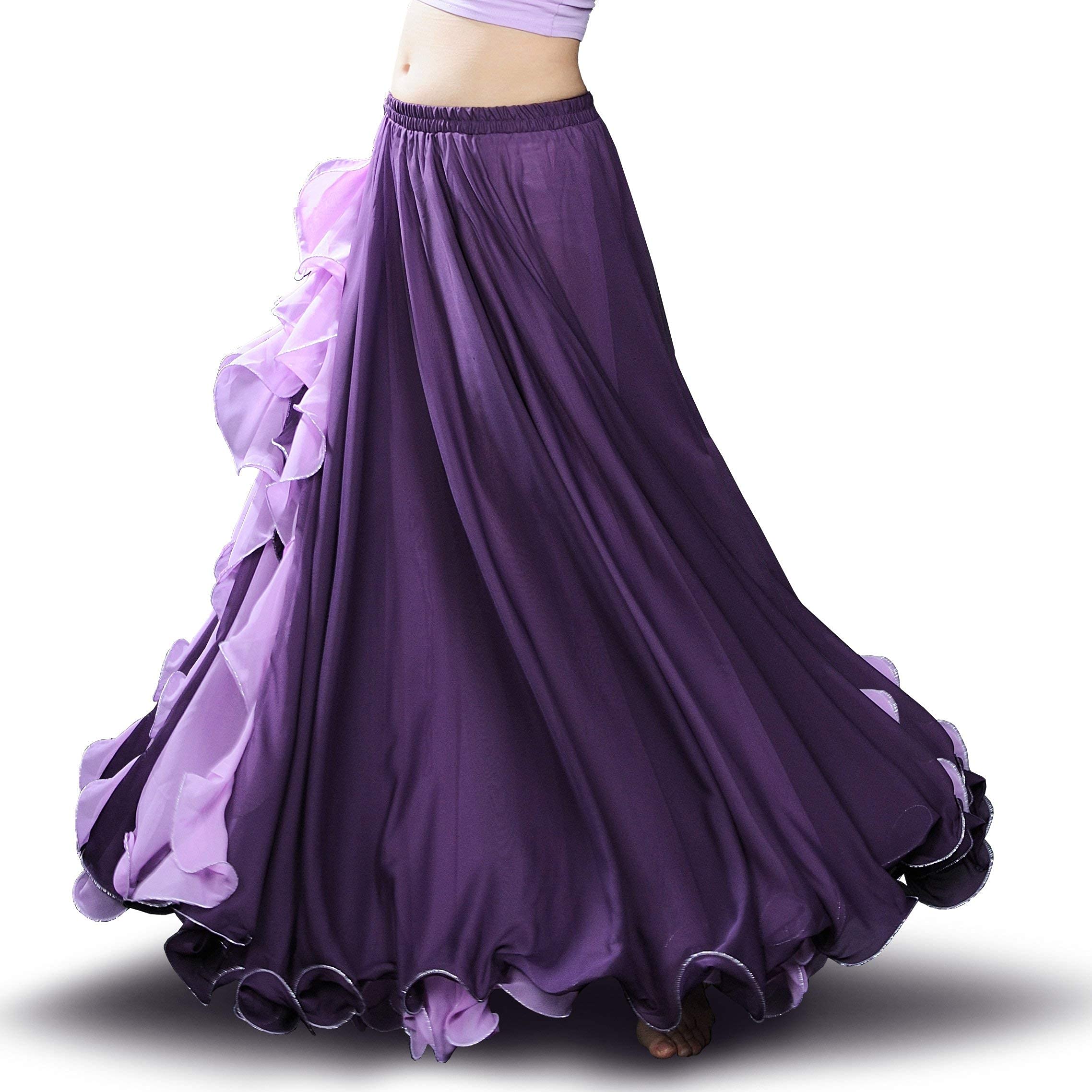 ROYAL SMEELA Bauchtanz Rock Flamenco Rock Bauchtanz Kostüm Damen Bauchtanz röcke Chiffon Schlitz Maxirock Doppelt Schicht Rüschen Big Swing Rock Zigeuner bauchtänzerin röcke Sexy Bauchtanz Kostum