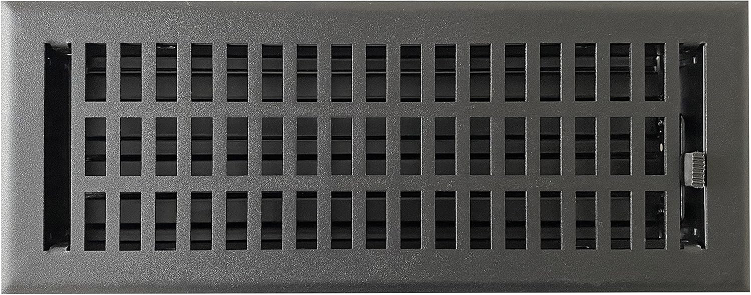 Vent Cover - 4x12 inch, Modern Contemporary Design, Textured Black Finish, Heavy Duty Floor Vent Covers, Metal Damper Attached. Vent Covers for Home Floor only.