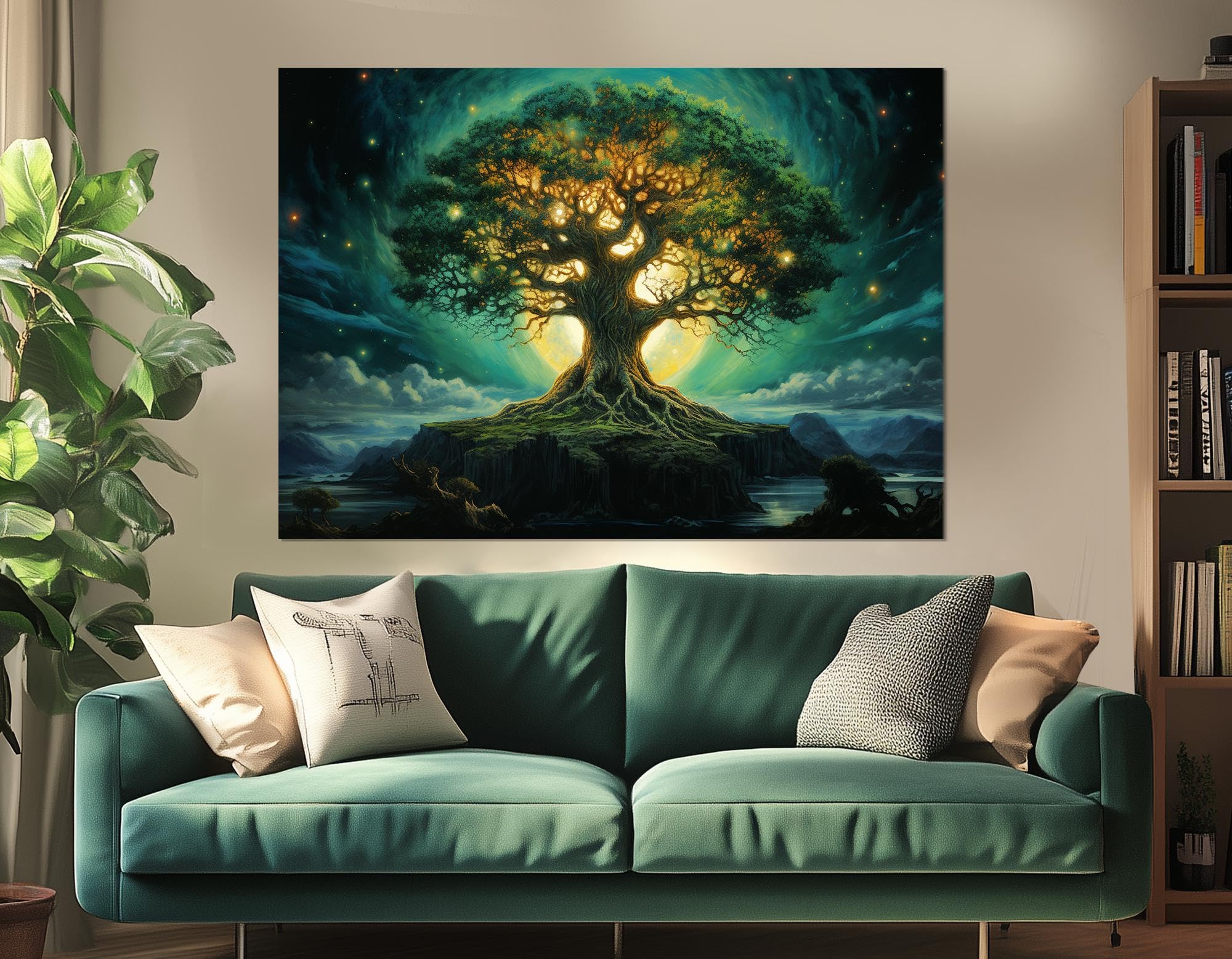 LMYCHENG Yggdrasil-Baum-Leinwandbild, nordisches Lebensbaum-Gemälde, Lebensbaum-Wandbild, für Wohnzimmer, Wanddekorationsposter (70x110cm/Rahmenlos)