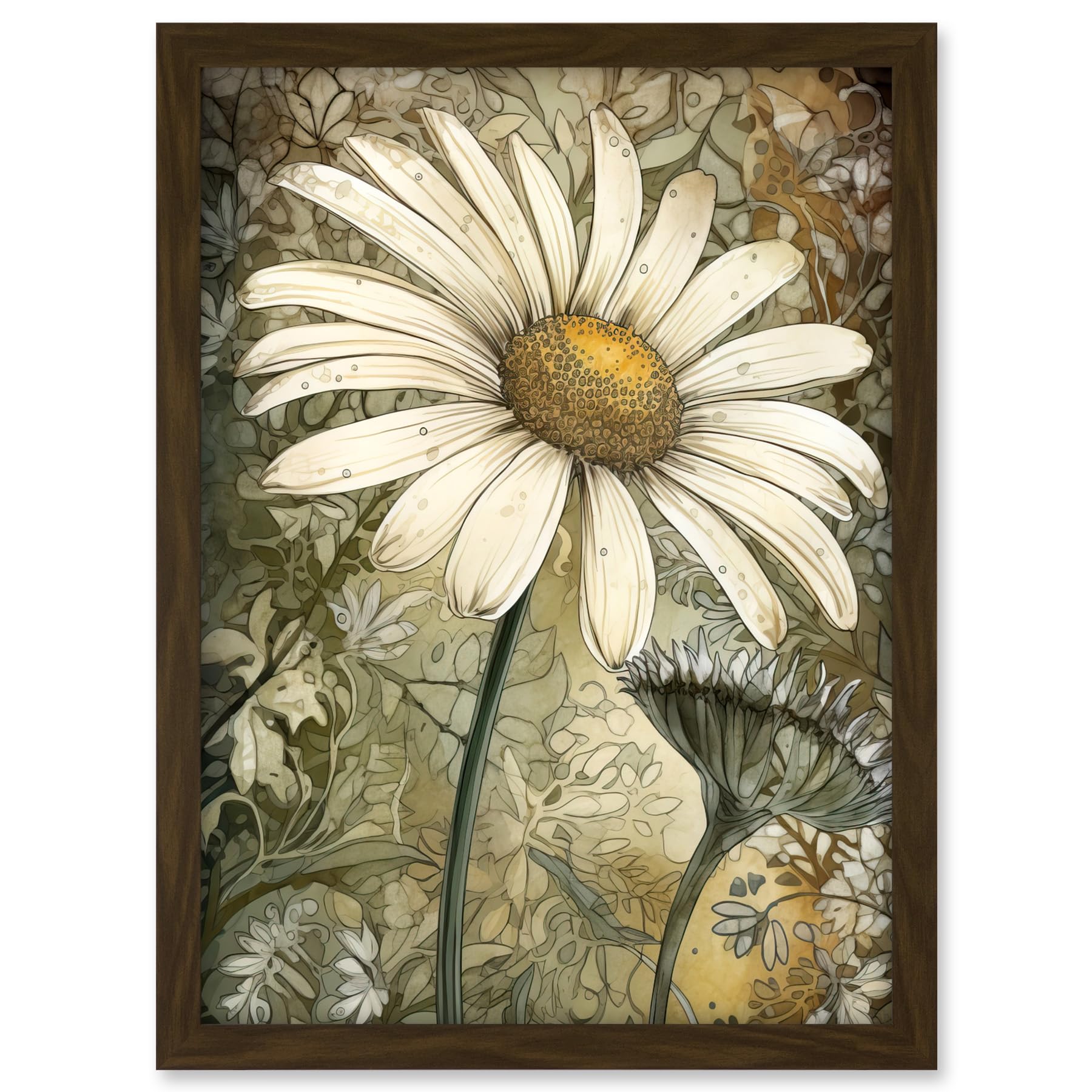 Artery8 Pastel Watercolour Daisy Flower Bloom Illustration Artwork Framed A3 Wall Art Print