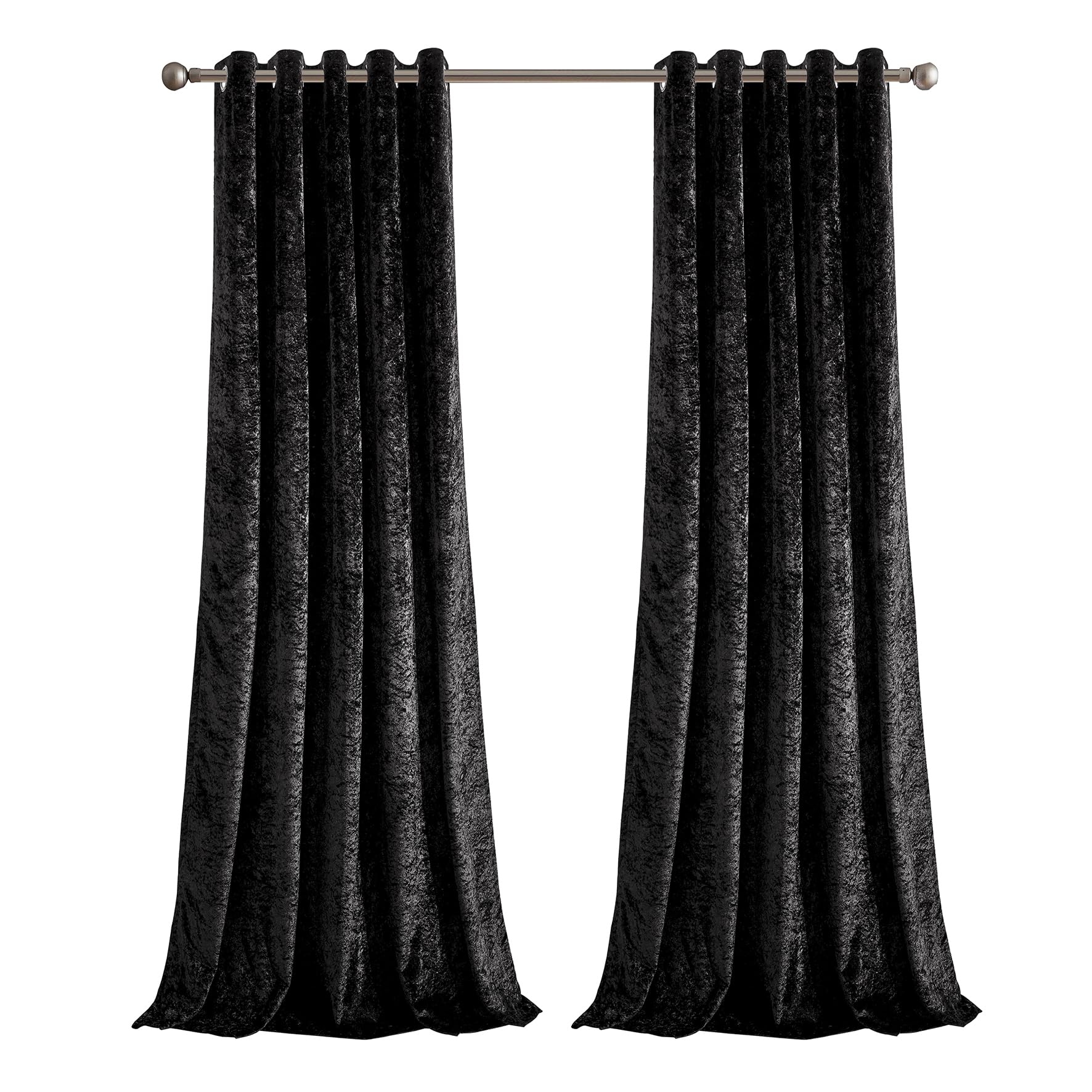 StylemyBedroom Pair of Eyelet 100% Blackout Crushed Velvet Curtains Thick Heavy with Tie Backs (Black, 90x54)