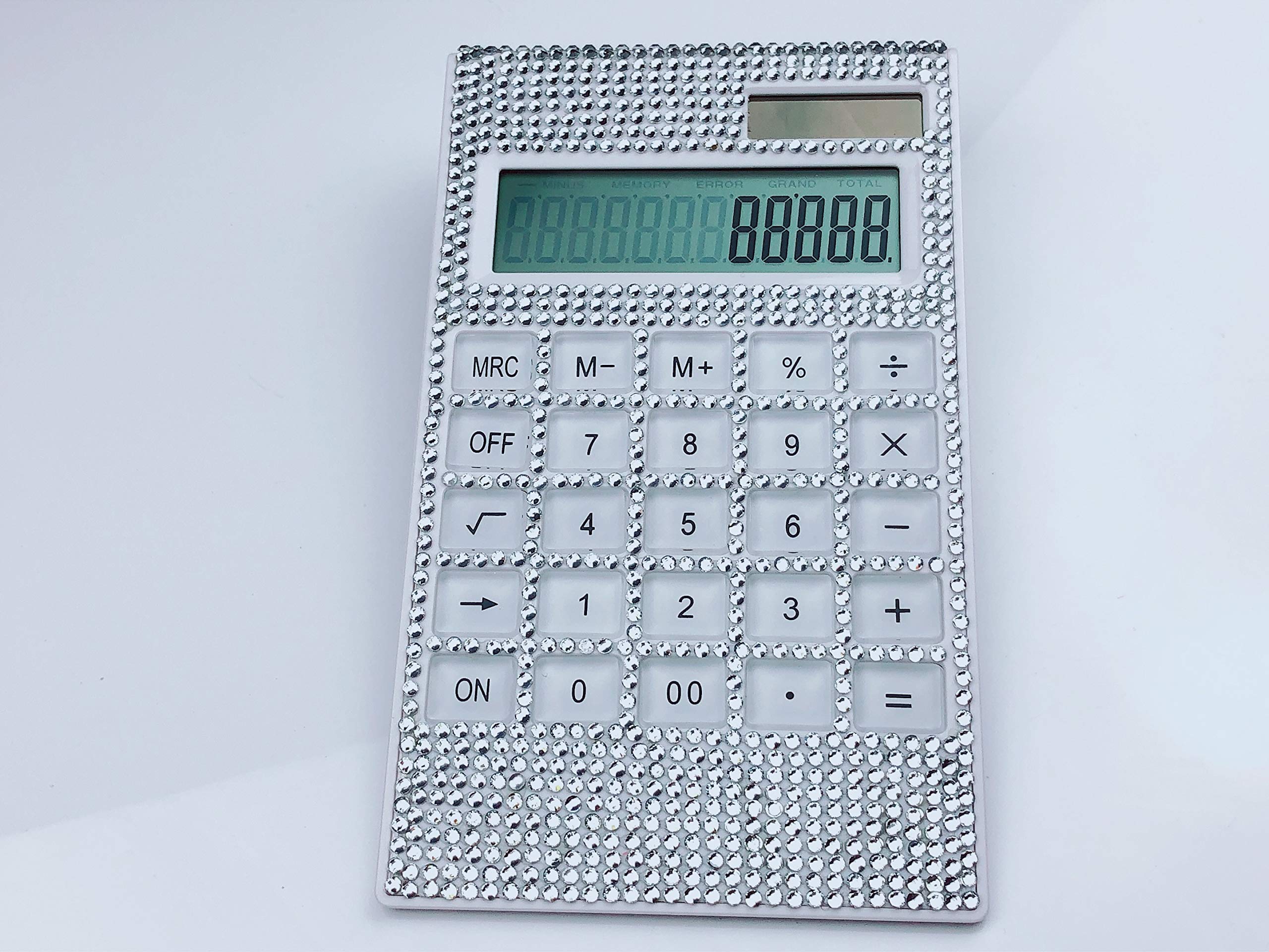 Blingustyle Sparkly Silver Crystal 12 Digits Dual Power Calculator for home or office and gift with gift box