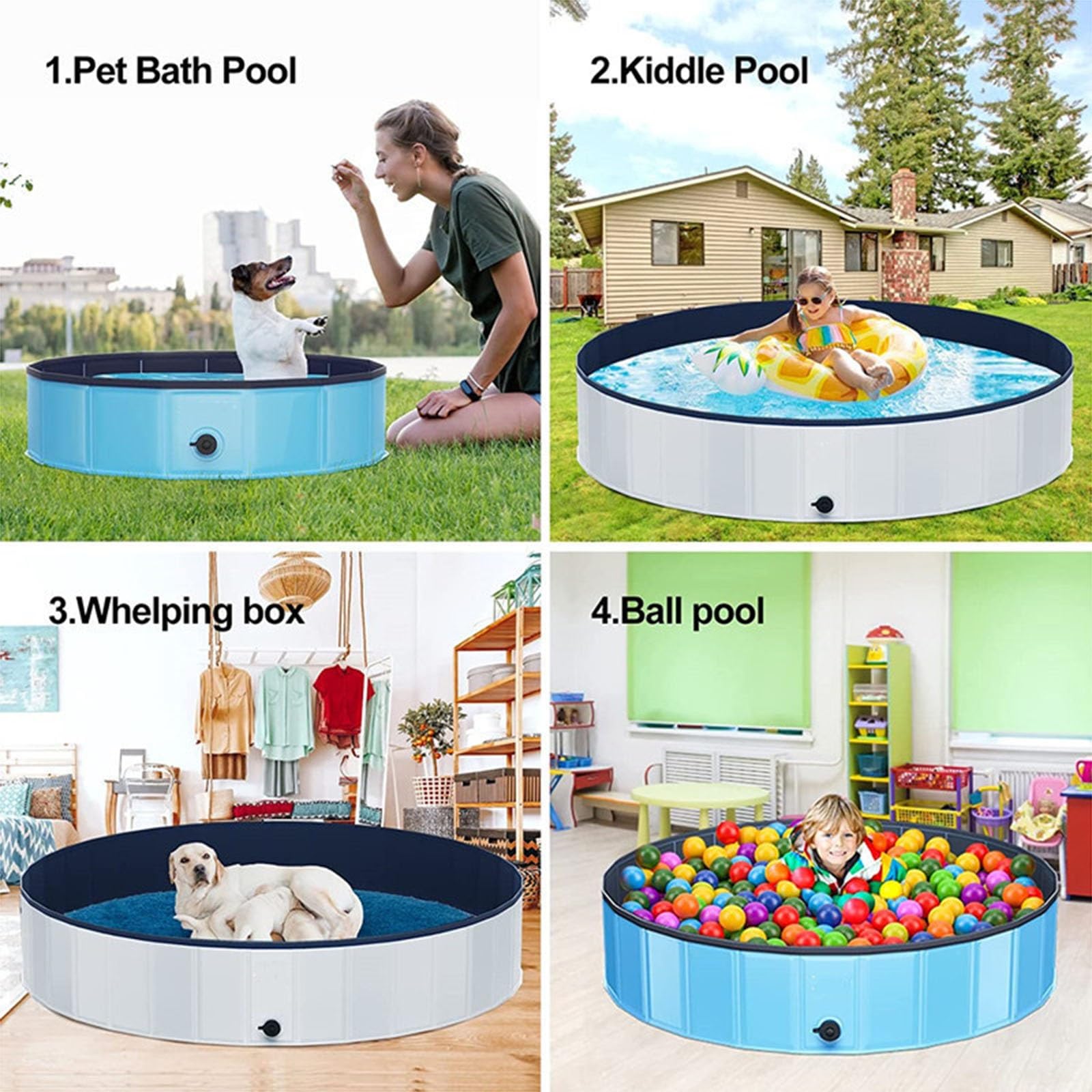 Caja plegable para partos y piscina para perros, piscina y bañera de plástico, para perros, piscina portátil para parto y baño (Rojo, 120 x 30 cm)