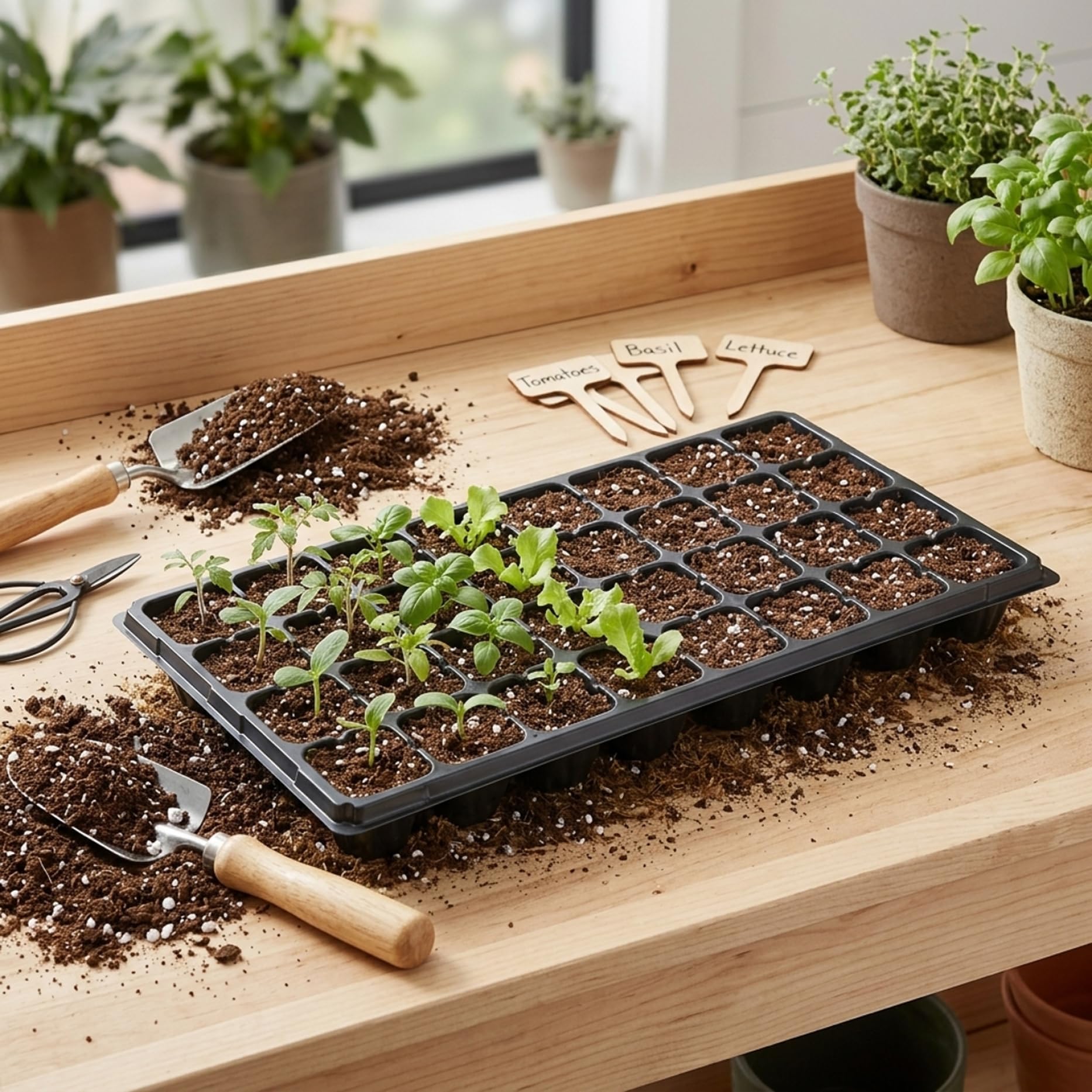 Paquete de 20 bandejas de inicio de semillas, 32 celdas, bandejas de plantación reutilizables para plántulas, bandeja de plástico negro con agujeros de drenaje para jardinería, 21.25 x 11.02