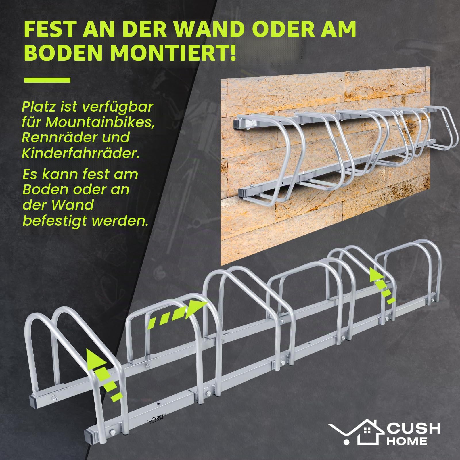 CCLIFE Fahrradständer Boden für 6 Fahrräder, 160 x 32 x 26 cm