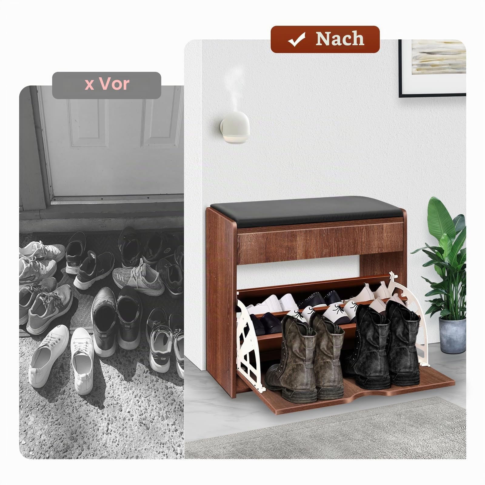 YGYQZ Schuhaufbewahrungsbank mit Klappschublade, Holz-Eingang, Schuh-Organizer, Bank für Eingangsbereich, 1 Schublade, Schuhschrank, Braun
