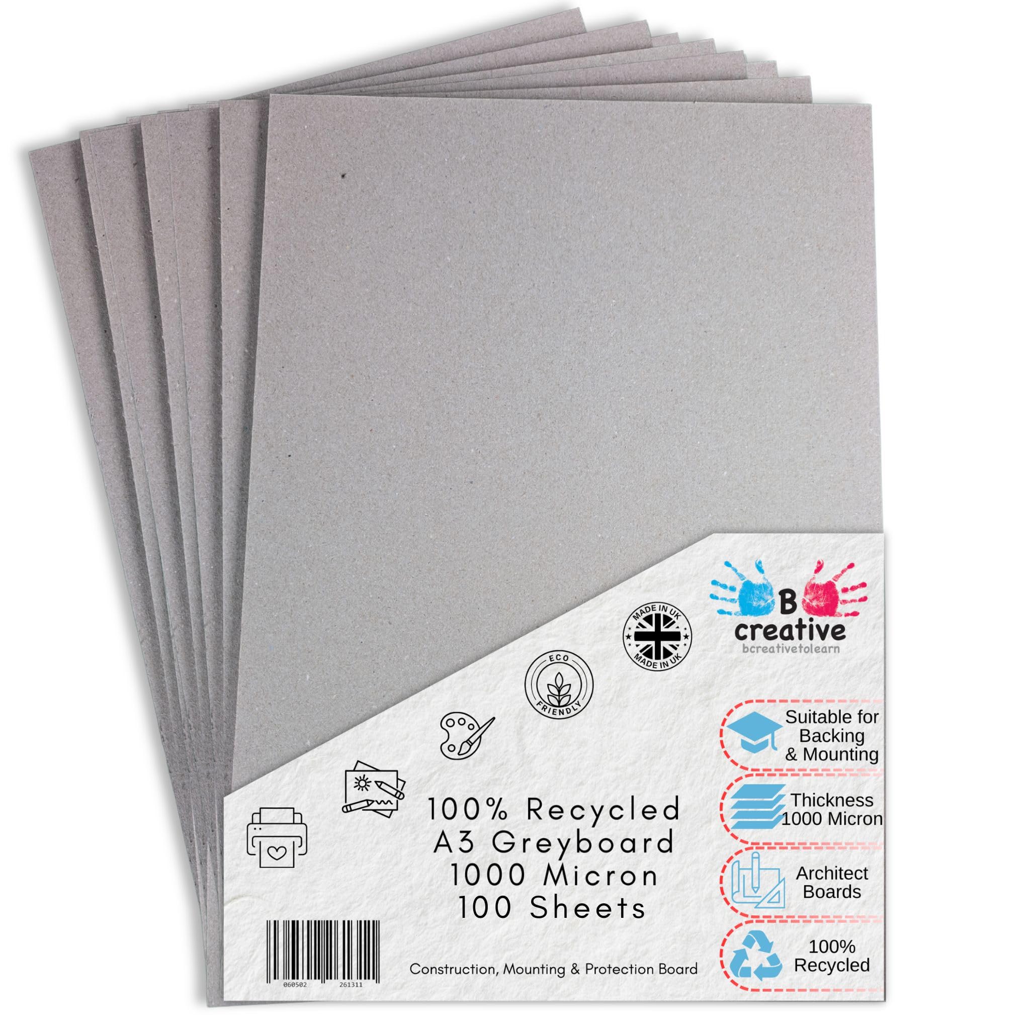 BCreativetolearn A3 Greyboard 29.7 x 42 cm 1000 Micron (1mm) 100 Sheets โ Thick Recycled Mount Board for Backing, Model Making & Presentation โ image 1