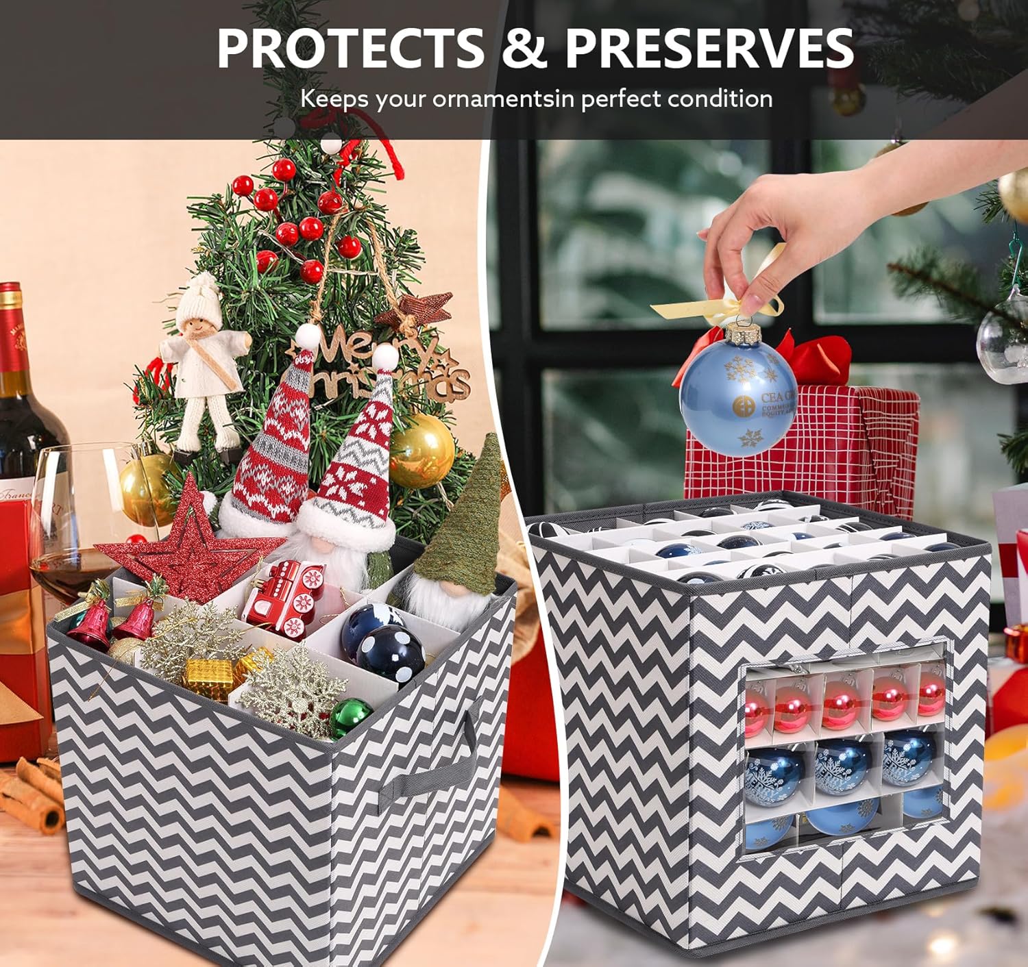 2 Pack Ornament Storage Box Set, Xmas Ornament Boxes for Storage, 166pcs Compartment for 3cm-10cm Christmas Balls, Christmas Decoration Organizer with Carry Handle & Transparent Window, 30x30x30cm - Image 6