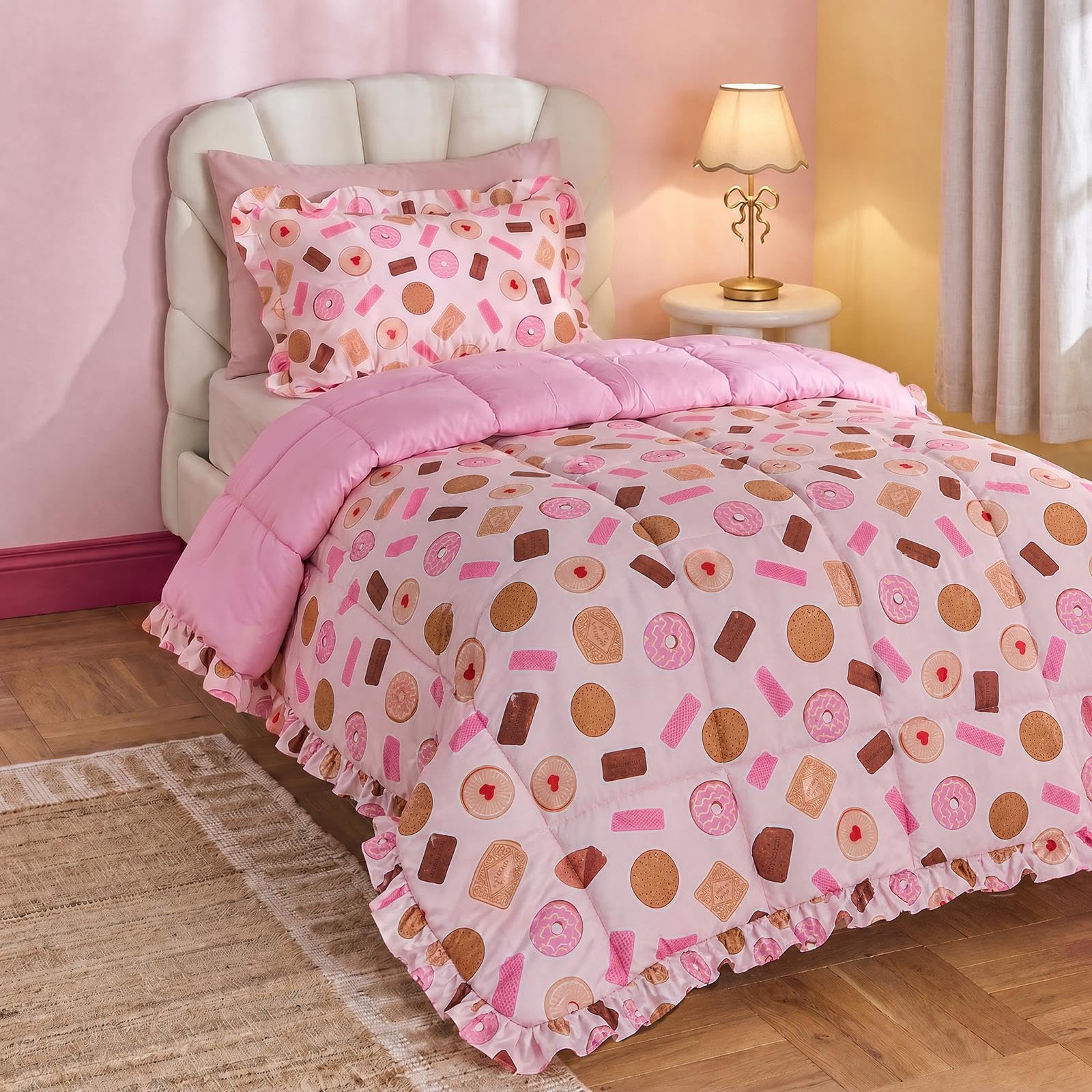 OHS Pink Biscuit Frill Edge Coverless Duvet Double Girls Bedding, 7.5 Tog โ image 1