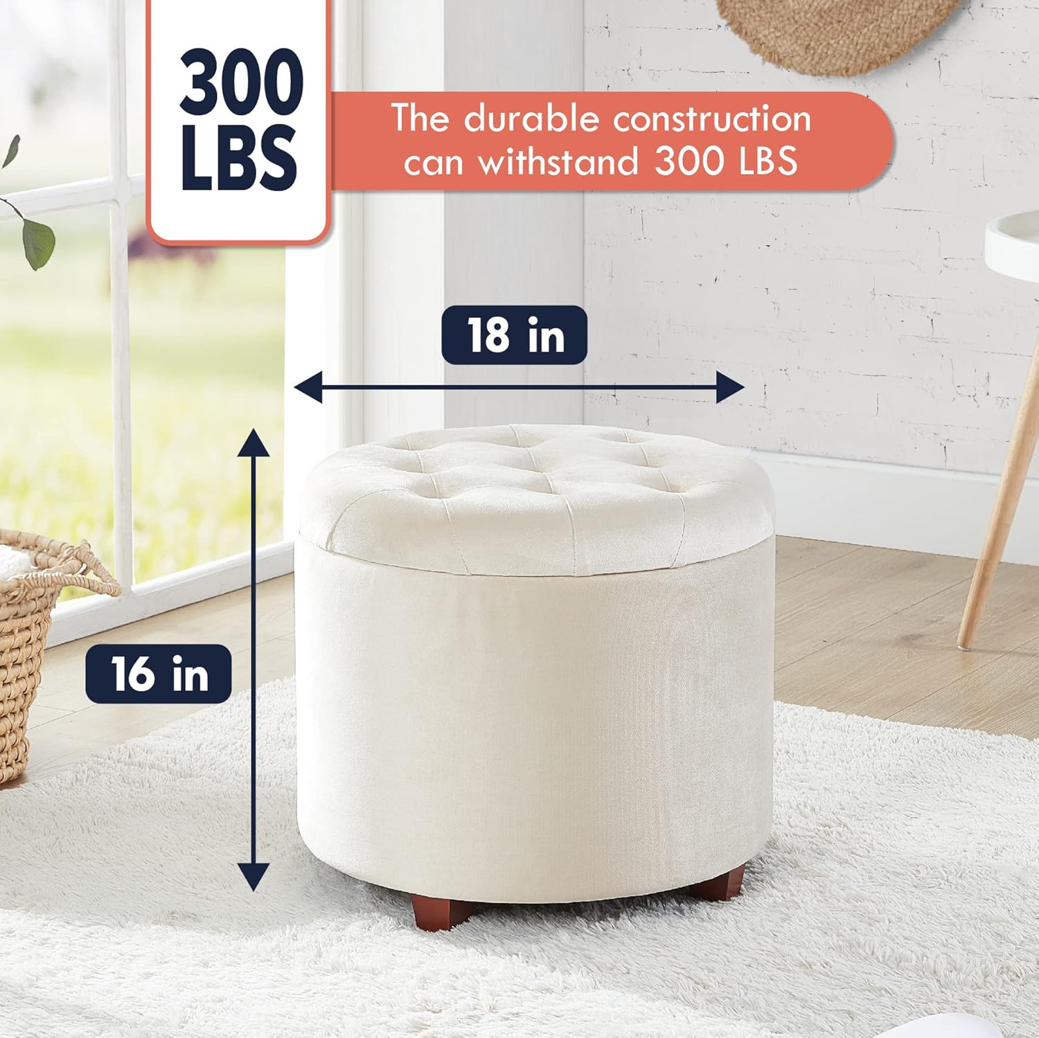 Decor Round Ottoman with Stora, Round Vanity Chair Stool