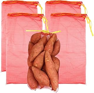 4 Pack Mesh Onion Bags - 20'' x 12'' Reusable Drawstring Fresh Produce Storage Bags for Onions, Vegetables, Potatoes, Citrus, Crawfish Firewood