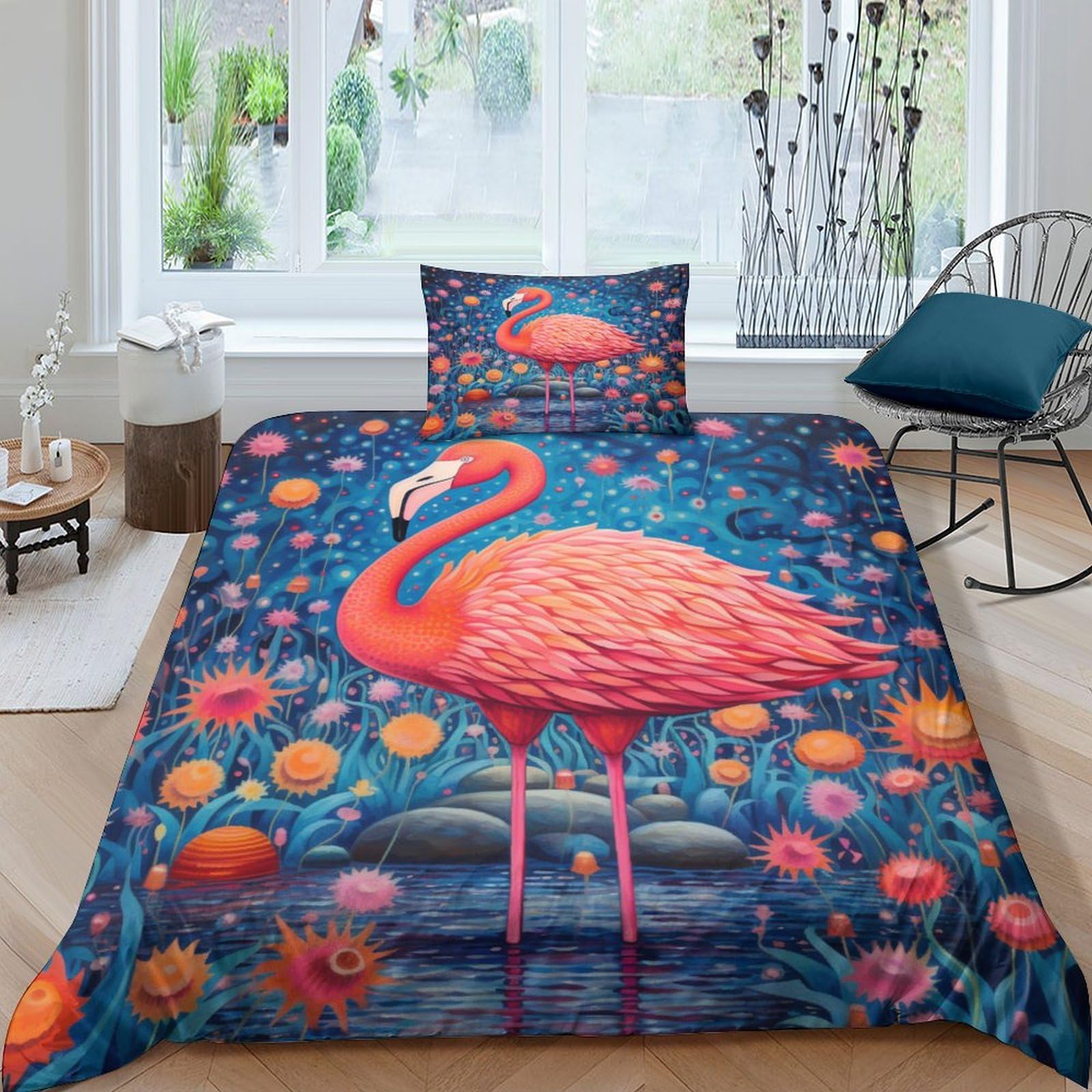 Housse de couette flamant rose peinture à l'huile pour illuminer une chambre d'enfant