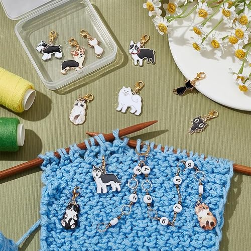 Miniatura 5 de BENECREAT Cadena de contador de filas de acrílico para tejer con cuentas de aleación esmaltada y marcadores de puntada de bloqueo para tejer tejer