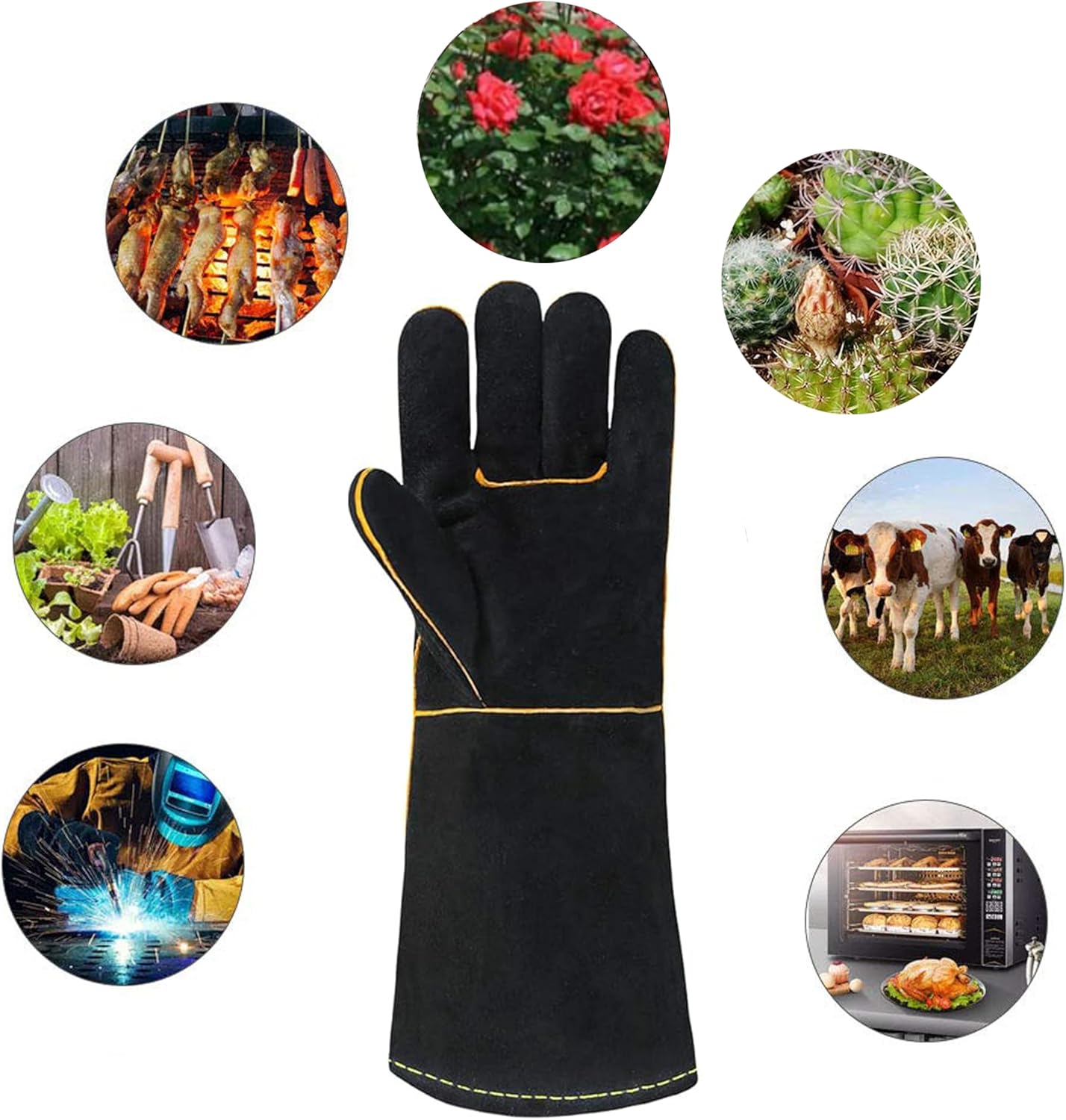 Heat Resistant Gloves for Grill BBQ,Long Sleeve Grill Gloves for Baking,Oven,Fireproof, Stove,Welder,Welding,Fireplace