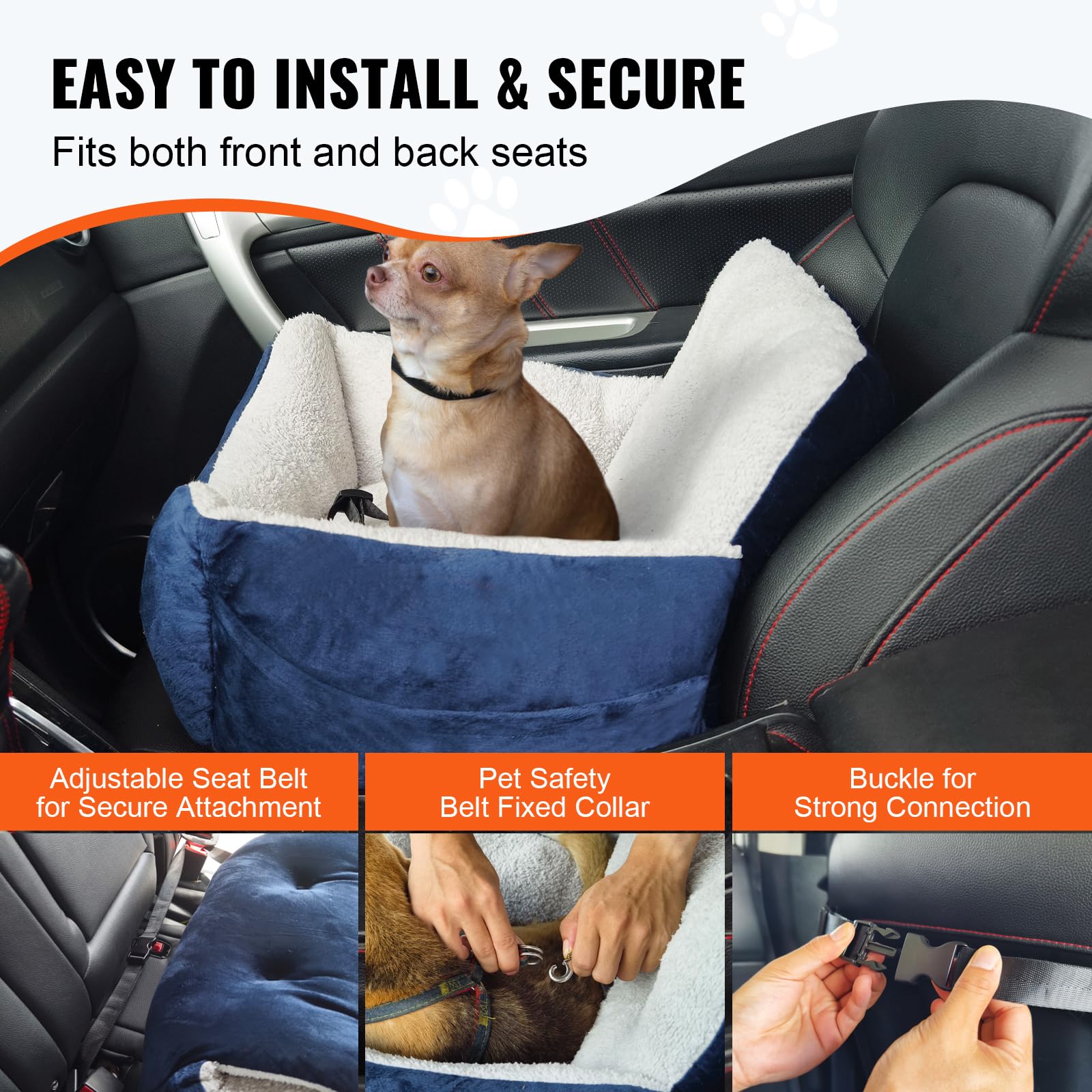 Seggiolino Auto Per Cani Piccola Taglia – Lavabile, Rialzato, Con Tasche E Cintura, Perfetto Per Viaggi E Casa