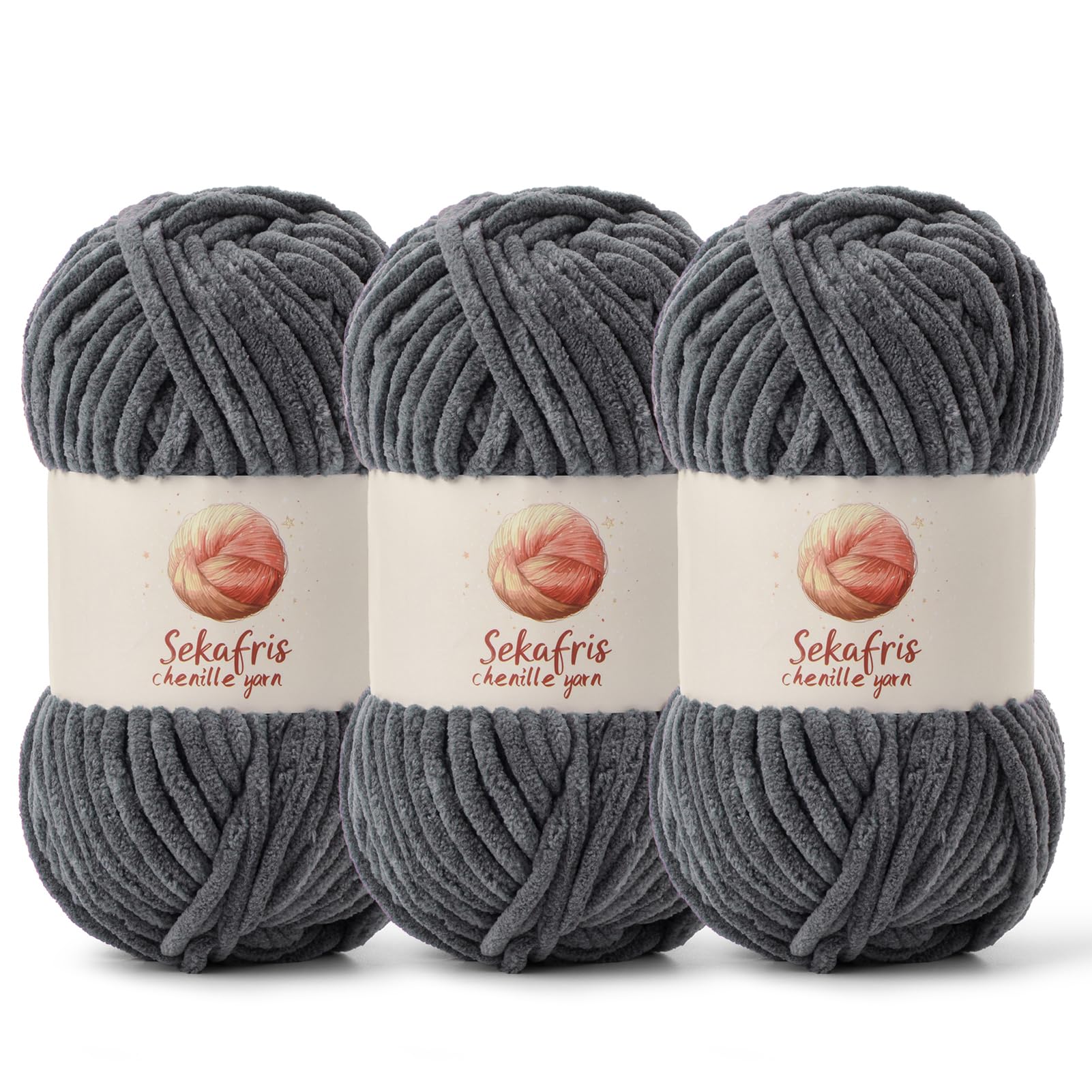 3 Pack Chunky Chenille Yarn for Crocheting, Baby Yarn for Crocheting Soft Blanket, 262.4 yds /10.5 oz Crochet Yarn, Bulky 5 Amigurumi Yarns, Fluffy