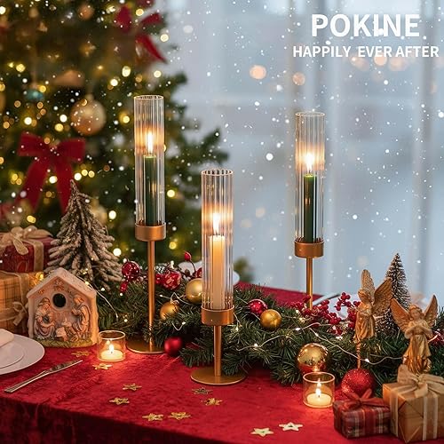 Miniatura 3 de Juego de 3 candelabros altos de cristal de huracán para bodas, decoración de Navidad, mesa de comedor, centros de mesa de fiesta