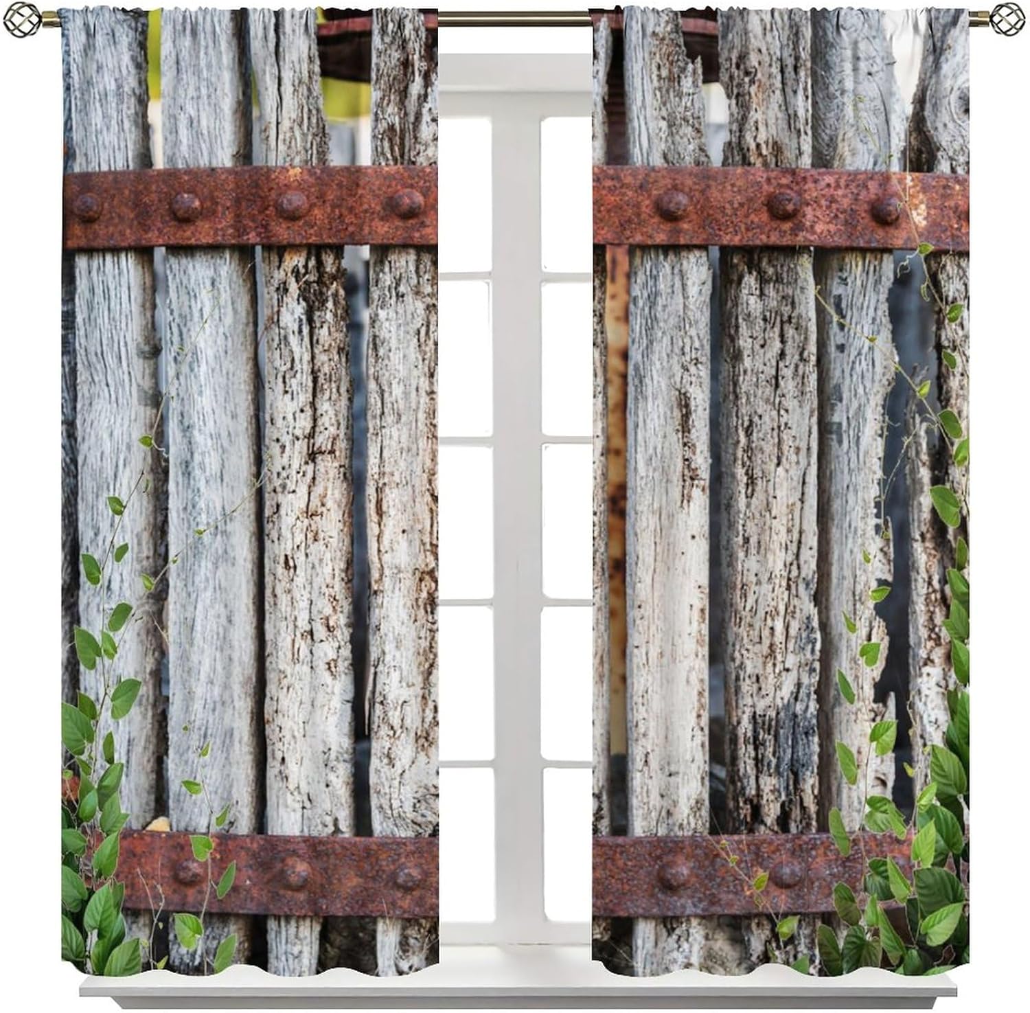 Rustic Wooden Barn Door Curtains Window Wood Plank Brown Barnwood Western Country Lodge Farmhouse Thermal Insulated Room Curtains for Living Room Rod Pocket Window Drapes 63x63in