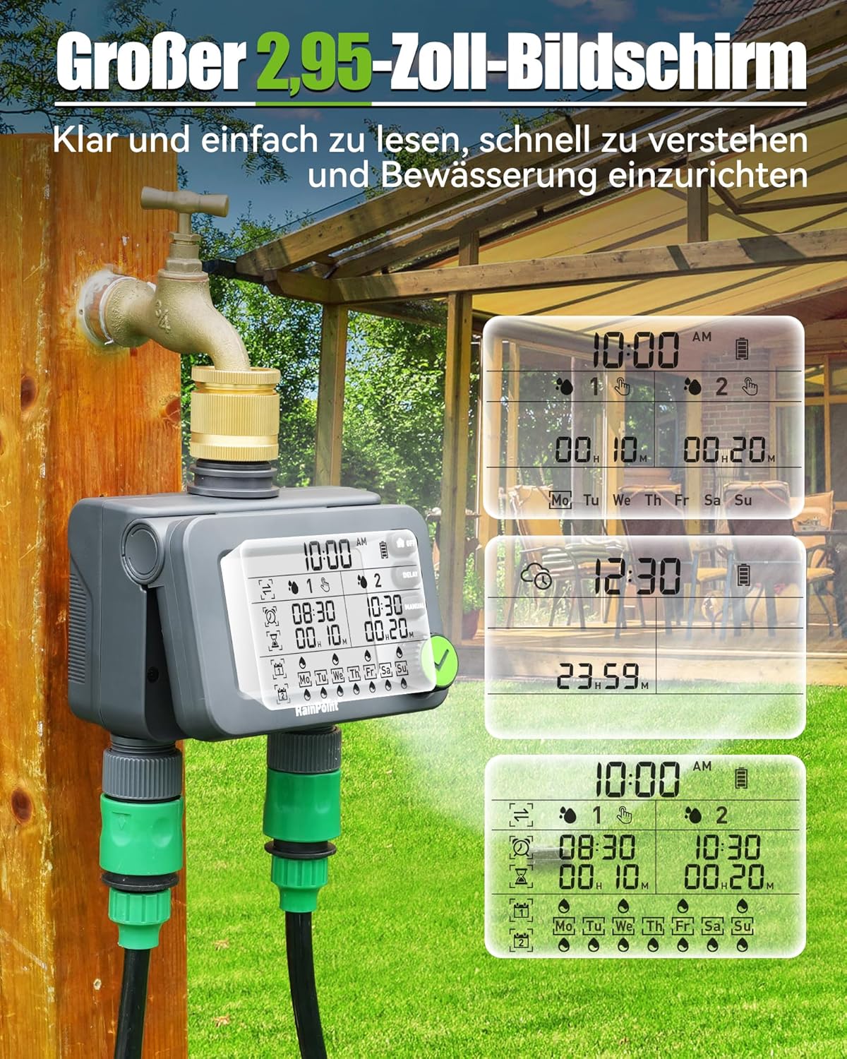 Close-up of the large LCD display showing various settings