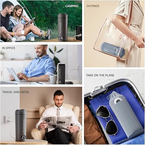 Miniatura 6 de Hervidor eléctrico portátil de doble voltaje, agua caliente de viaje para té, café, 6 controles de temperatura y pantalla LCD, acero inoxidable 316