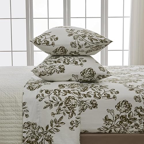 Miniatura 3 de Great Bay Home Juego de sábanas de franela de 3 piezas, 100% algodón turco, tamaño individual, con estampado de oliva, bolsillo profundo, sábanas