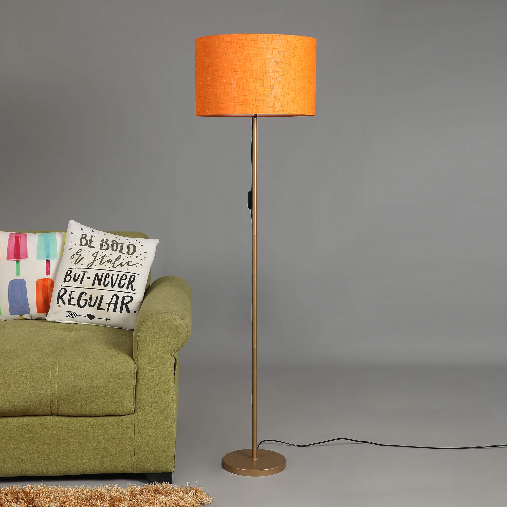 Sanded Edge Gold Color Base and Orange Color Shade Metal Floor Lamp Home Décor Gift Pack of 1