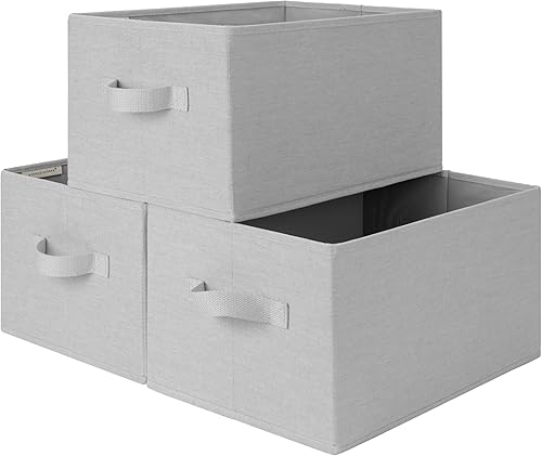 Miniatura 29 de StorageWorks - Cestas de almacenamiento para estantes, contenedores plegables de almacenamiento de tela para armario con asas de poliuretano, Blanco