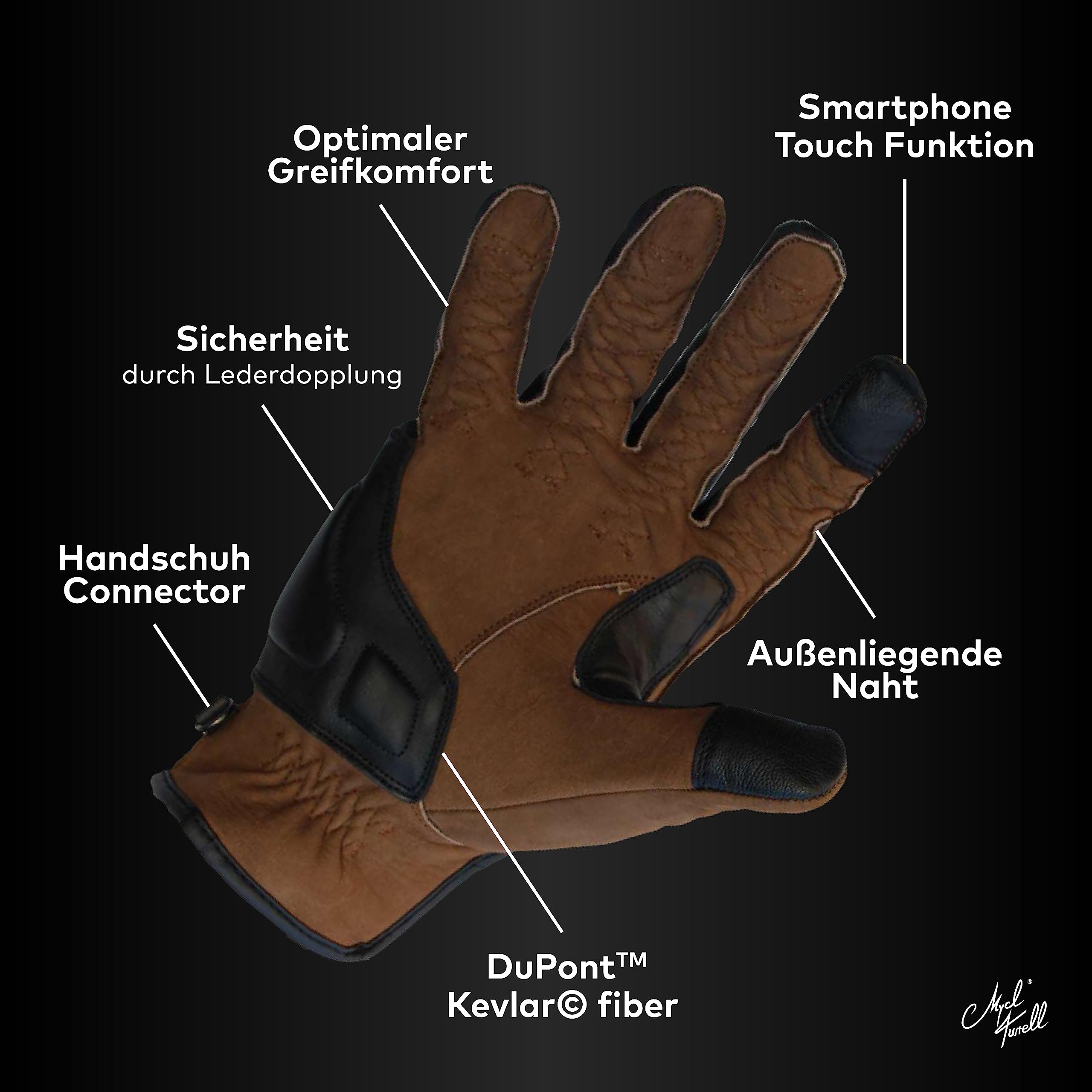 Motorradhandschuhe Cross Stitch - Motorrad Handschuhe Herr - Echtleder - Handschuhe Herren Motorrad aus Leder mit Gel Polster