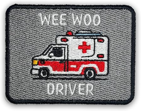 Wee Woo Driver Patch 3 Inches Iron On/Sew On Embroidered Applique Patch for Clothes Backpacks Hats, Ambulance Technician Ambulance Driver EMT DIY Accessories Gifts for Mom Dad Friends Coworkers