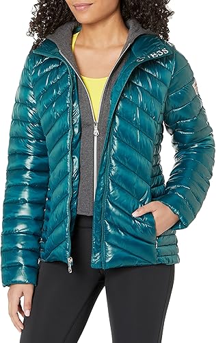GUESS Chaqueta ligera plegable para mujer Acolchada, acolchada de transición