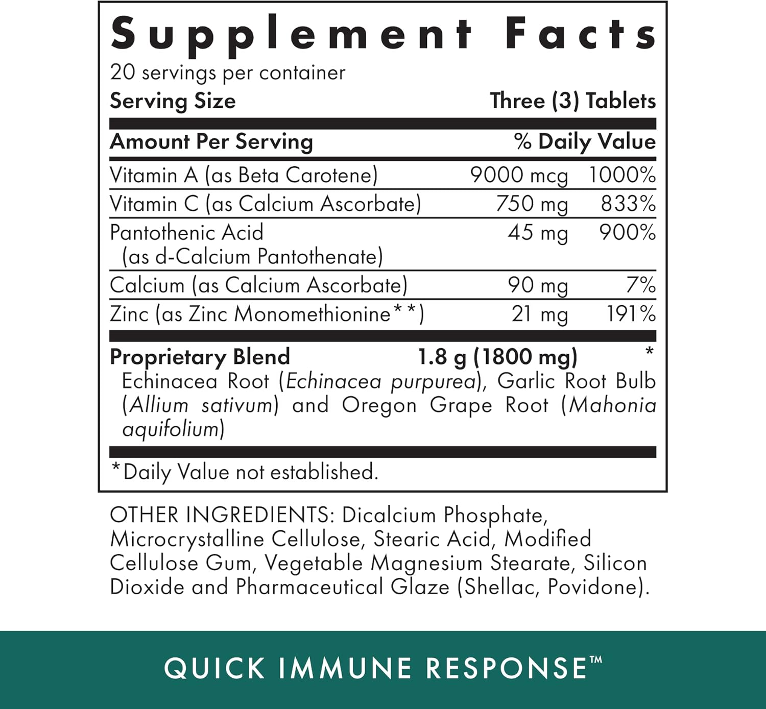 Michael's Health Naturopathic Programs Quick Immune Response - 60 Vegetarian Tablets - Immune System Support - With Vitamin A, Vitamin C & Zinc - 20 Servings
