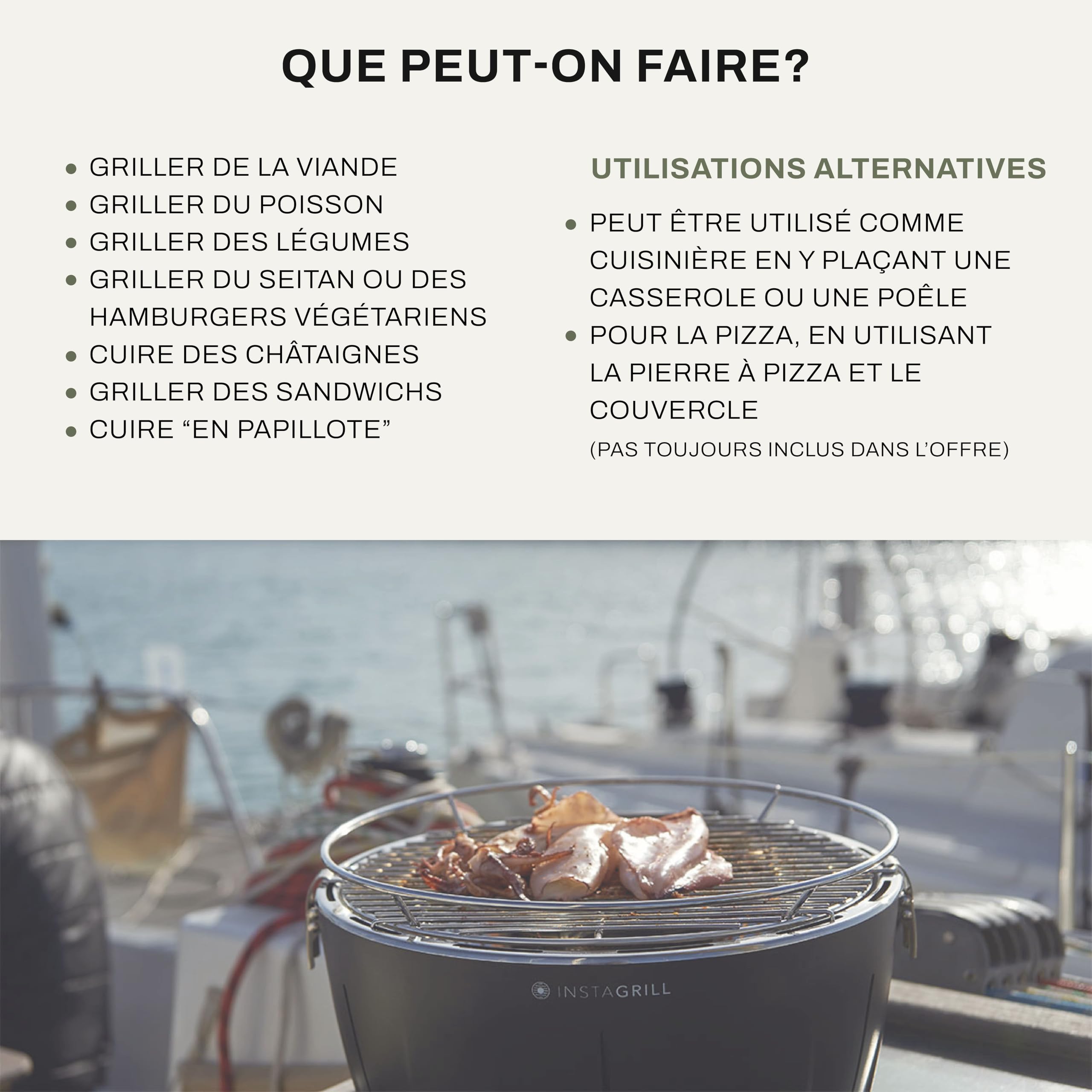 Classe Italy | Barbecue à charbon grille en fonte, couvercle de cuisson four et plaque. Balcon, portable. Batterie rechargeable, charbon et gel pour allumage inclus.