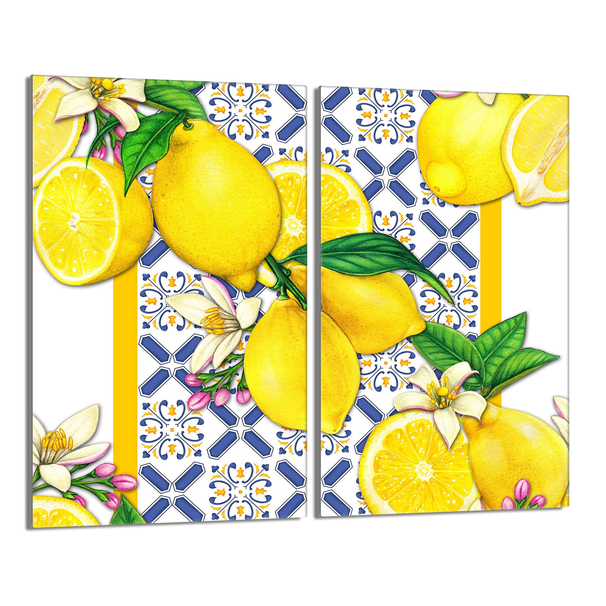 Piastre di copertura per piano cottura in ceranfeld 2 pezzi 30 x 52 cm | copertura per piano cottura cottura elettrico a induzione | paraschizzi | tagliere in vetro | Limone giallo