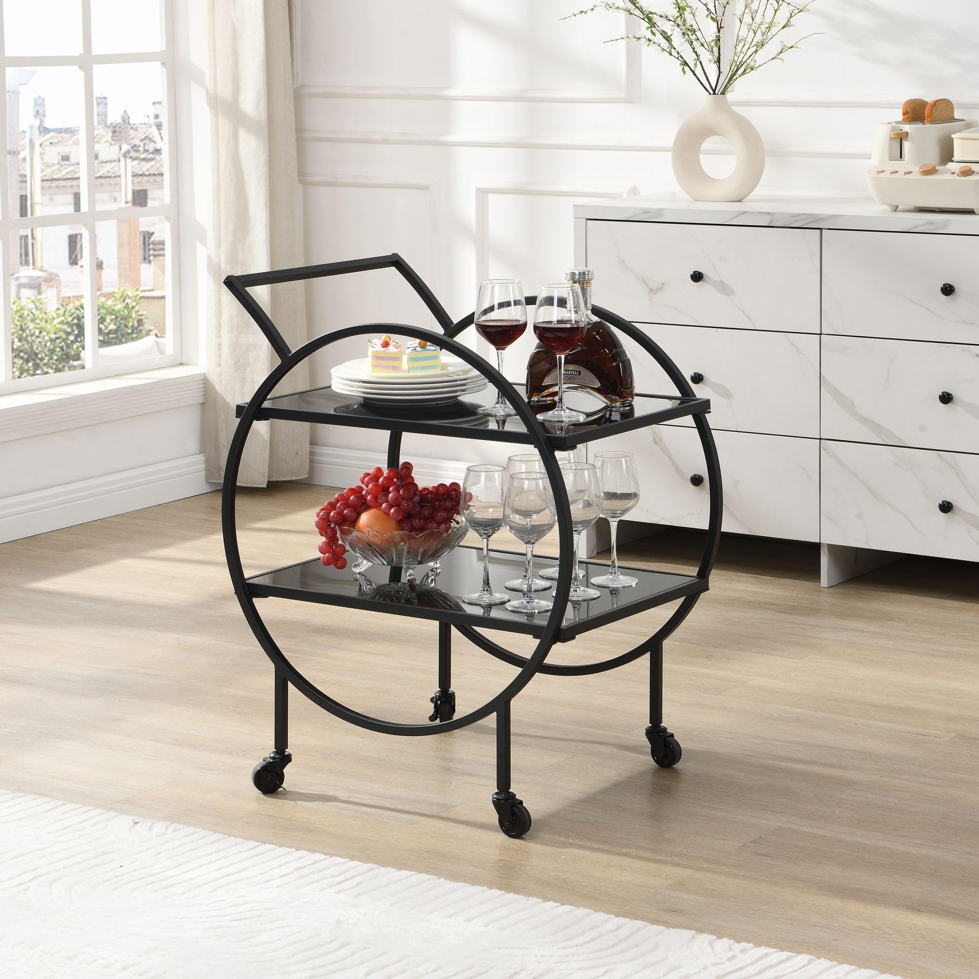 FineBuy Carrello Portavivande 45x46x83 cm Metallo con Nero Vetro