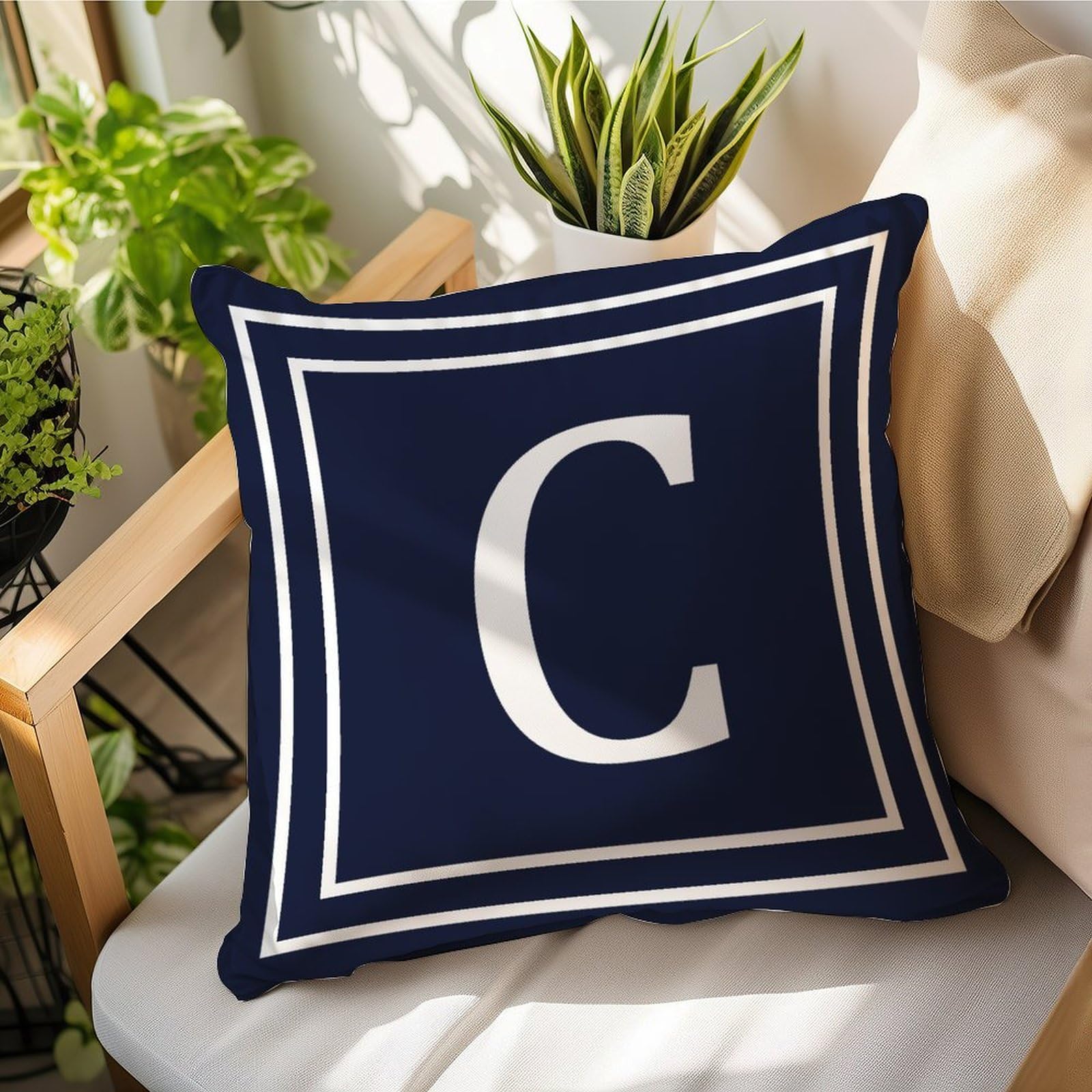 Madcolitote Navy Blue A-Z 26 Letter Pillow Case Monogram Initial Letters C Throw Pillow Farmhouse Cushion Cover Pillow Covers 18x18in Decorative Pillowcase Gifts for Wedding Anniversary Holiday