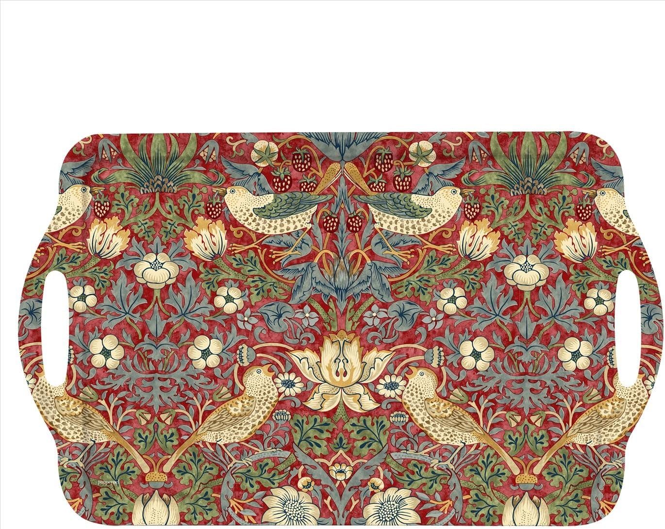 Pimpernel Morris & Co Strawberry Thief Red Large Handled Tray | Serving Tray for Lunch, Coffee, or Breakfast | Made of Melamine for Indoor and Outdoor use | Measures 18.9" x 11.6" | Dishwasher Safe