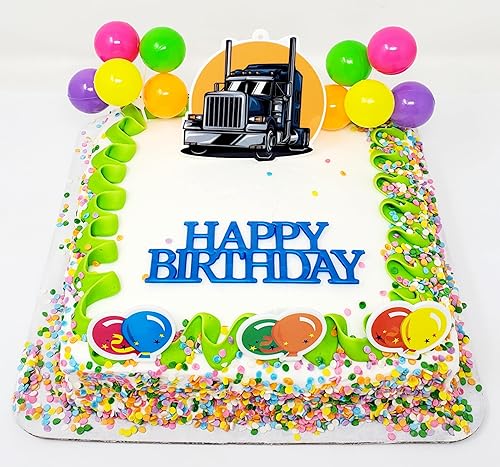 Big Rig 18 Wheeler Hauling - Juego de decoración para pastel de cumpleaños de 7 piezas con temática de motor diésel (diseño único)