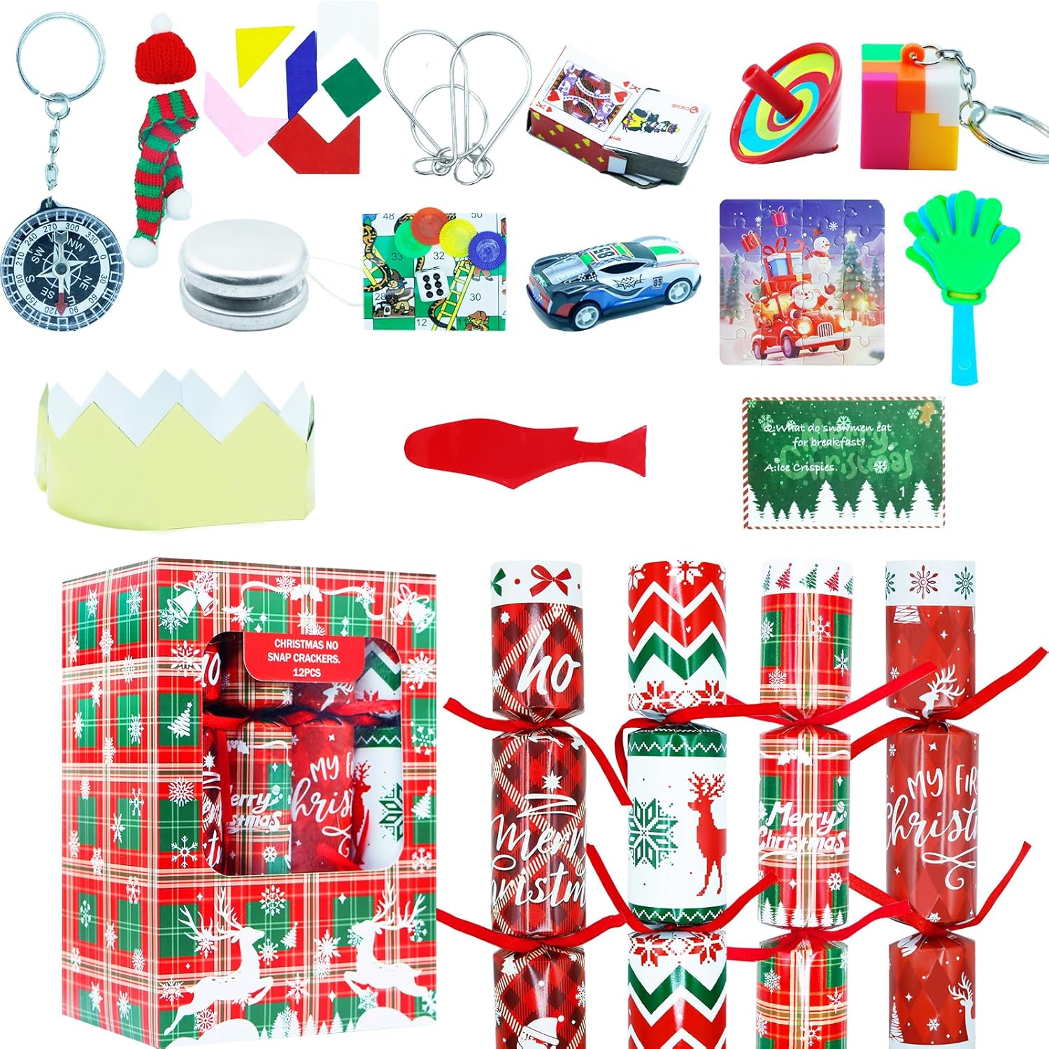 Christmas Party Favors No Snap Party Table Favor with Hats, Joke and Gifts Inside, Christmas Crackers with Gifts Xmas Holiday Dinner Tradition Party Supplies