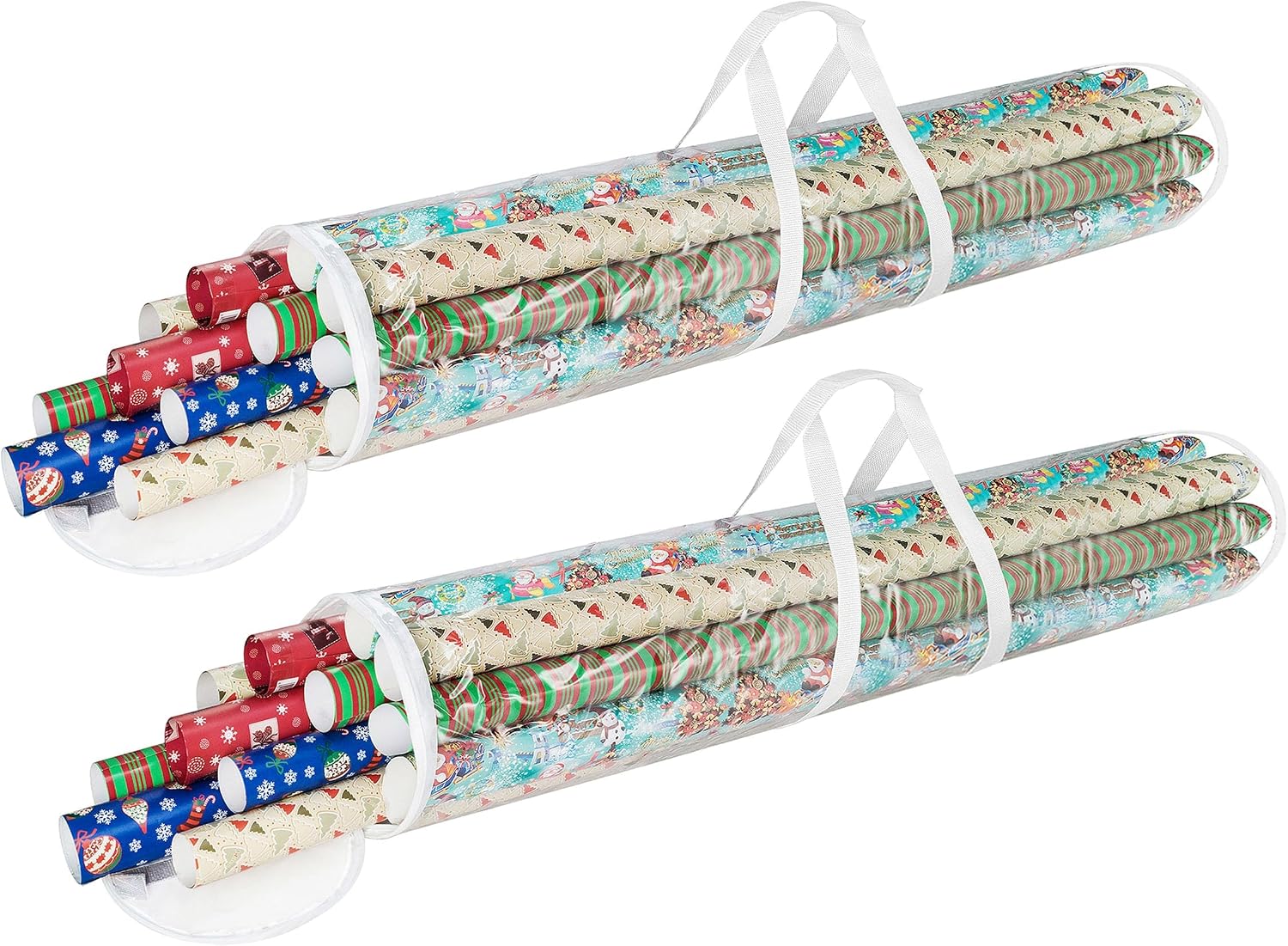 Wrapping Paper Storage - Set of 2 Organizers for 50 Rolls of Gift Wrap - Clear Totes with Handles for Holiday, Christmas, or Any Occasion by Elf Stor