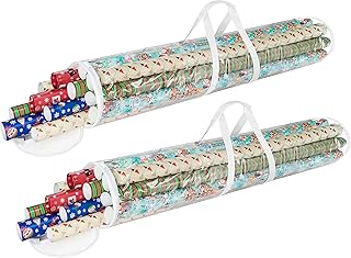Wrapping Paper Storage - Set of 2 Organizers for 50 Rolls of Gift Wrap - Clear Totes with Handles for Holiday, Christmas, or Any Occasion by Elf Stor